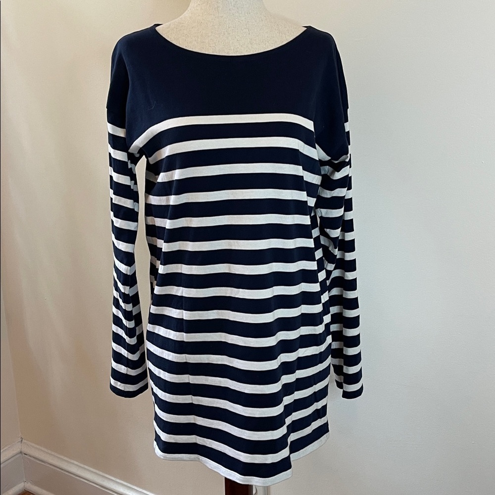 J. Crew Navy & White Striped Long Sleeve Cotton Tunic Top XS